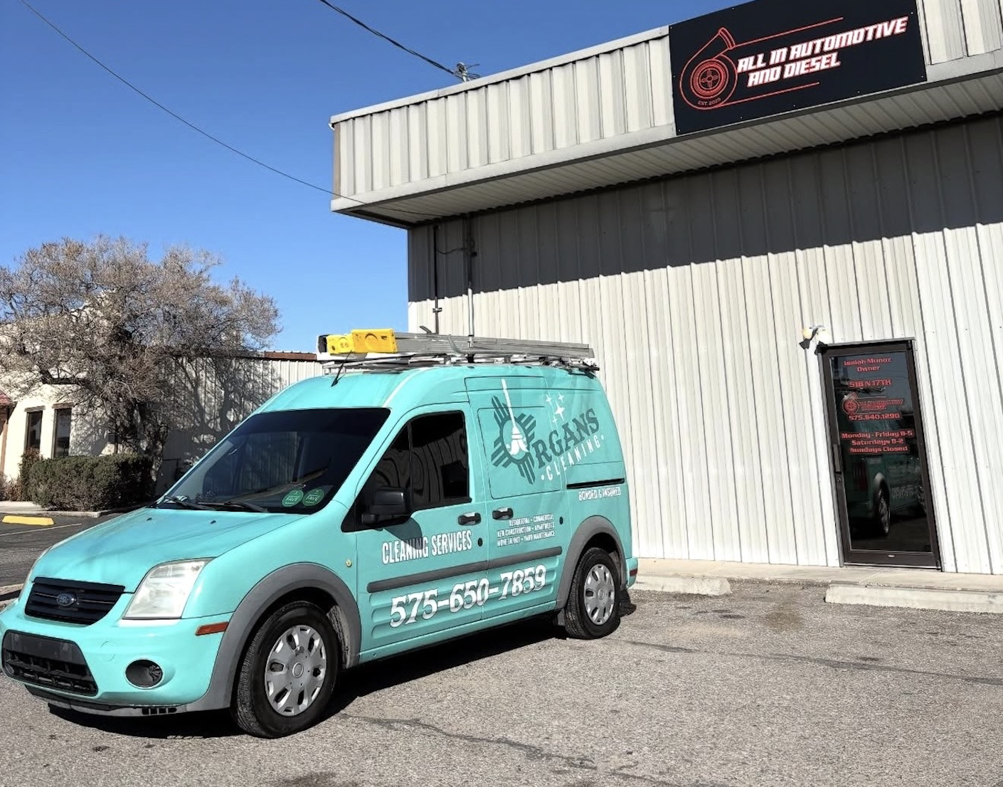 Fleet service van outside the All In Automotive and Diesel shop